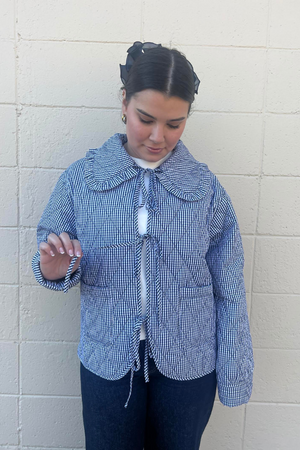 Quilted Gingham Jacket - Navy