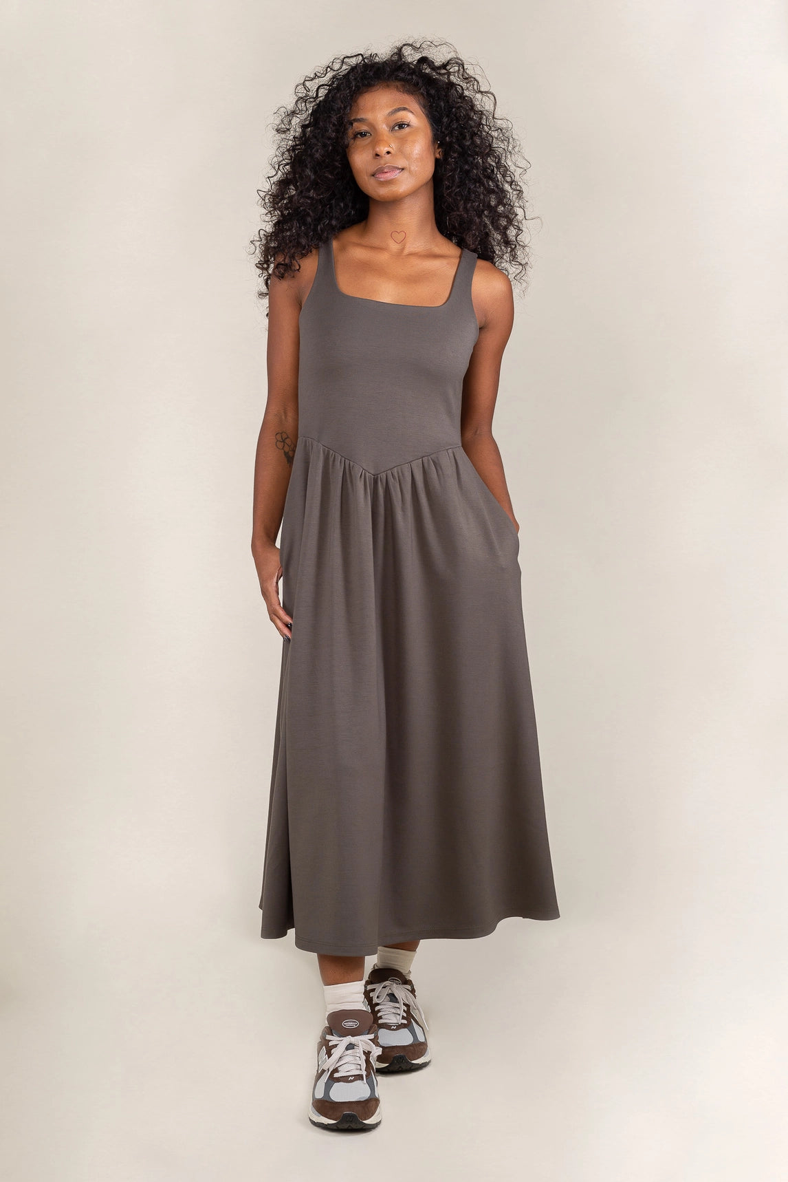 Basic Swing Midi Dress - Olive