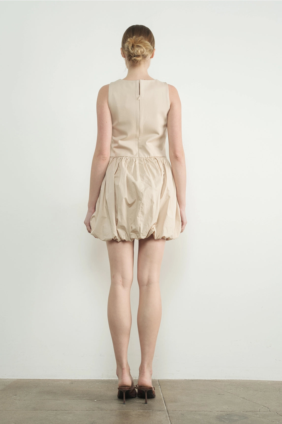 Asymmetical Waist Bubble Dress - Taupe