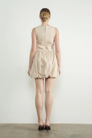 Asymmetical Waist Bubble Dress - Taupe