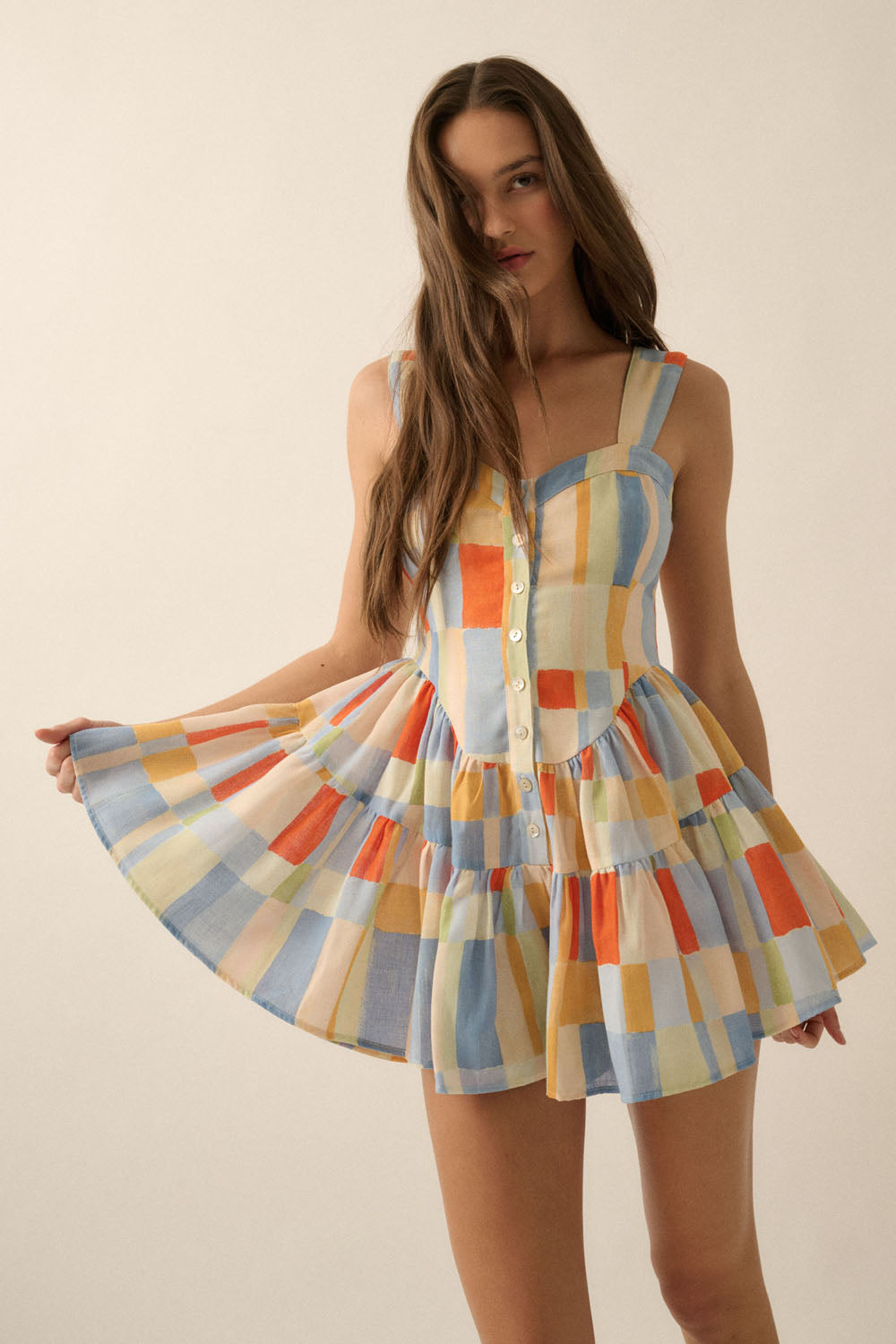 Multicolor Check-Print Ruffled Romper