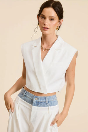 V-Neck Cropped Vest - White