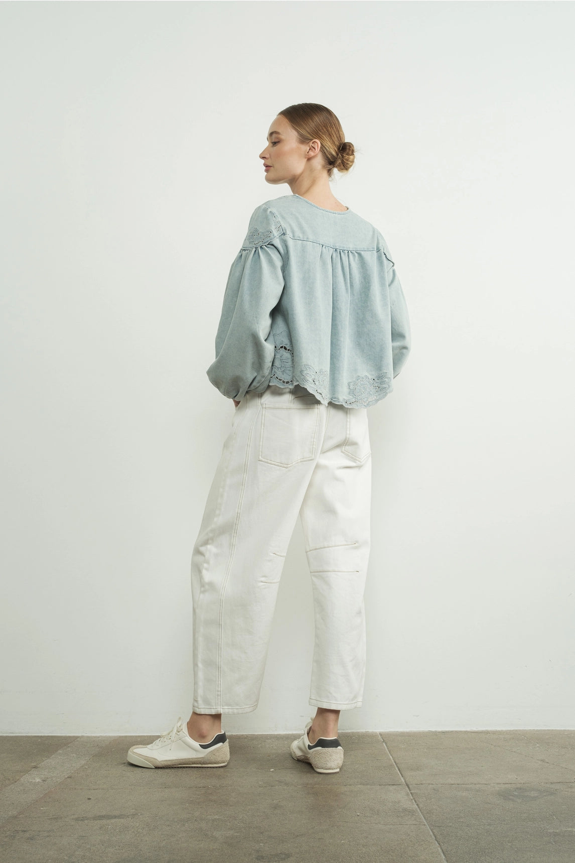 Denim Balloon Sleeve Top - Blue
