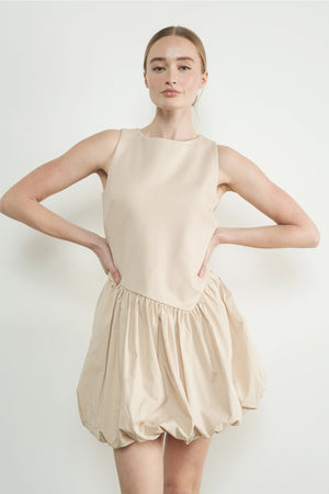 Asymmetical Waist Bubble Dress - Taupe