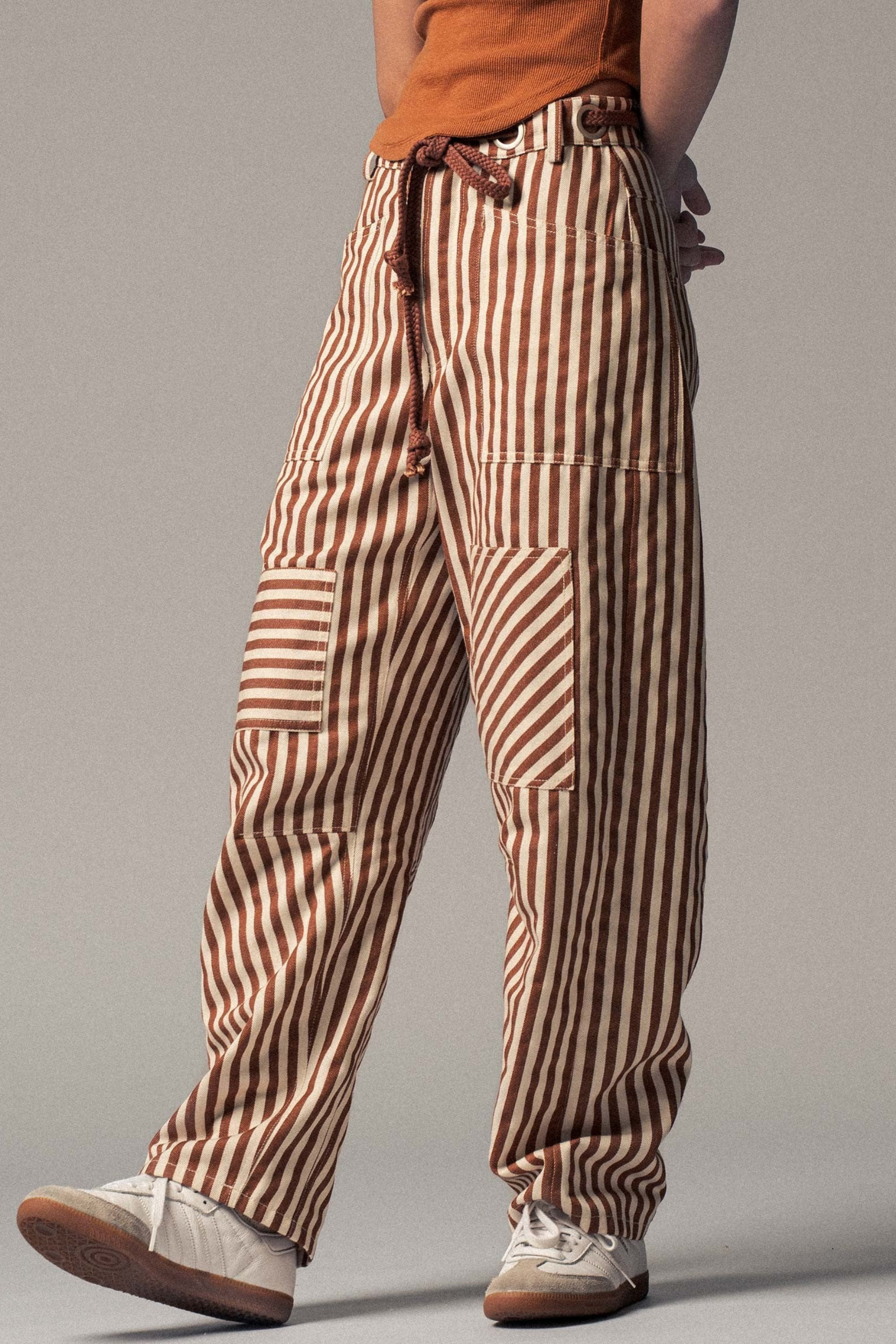 Worker Striped Pants - Taupe