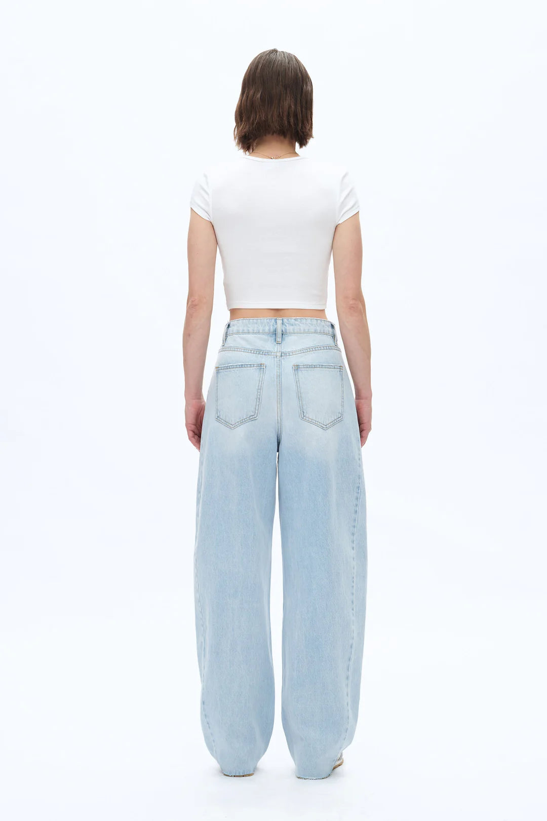 High Rise Barrel Leg Denim Jeans - Light Blue