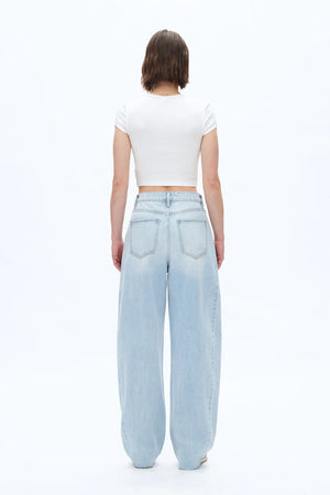 High Rise Barrel Leg Denim Jeans - Light Blue
