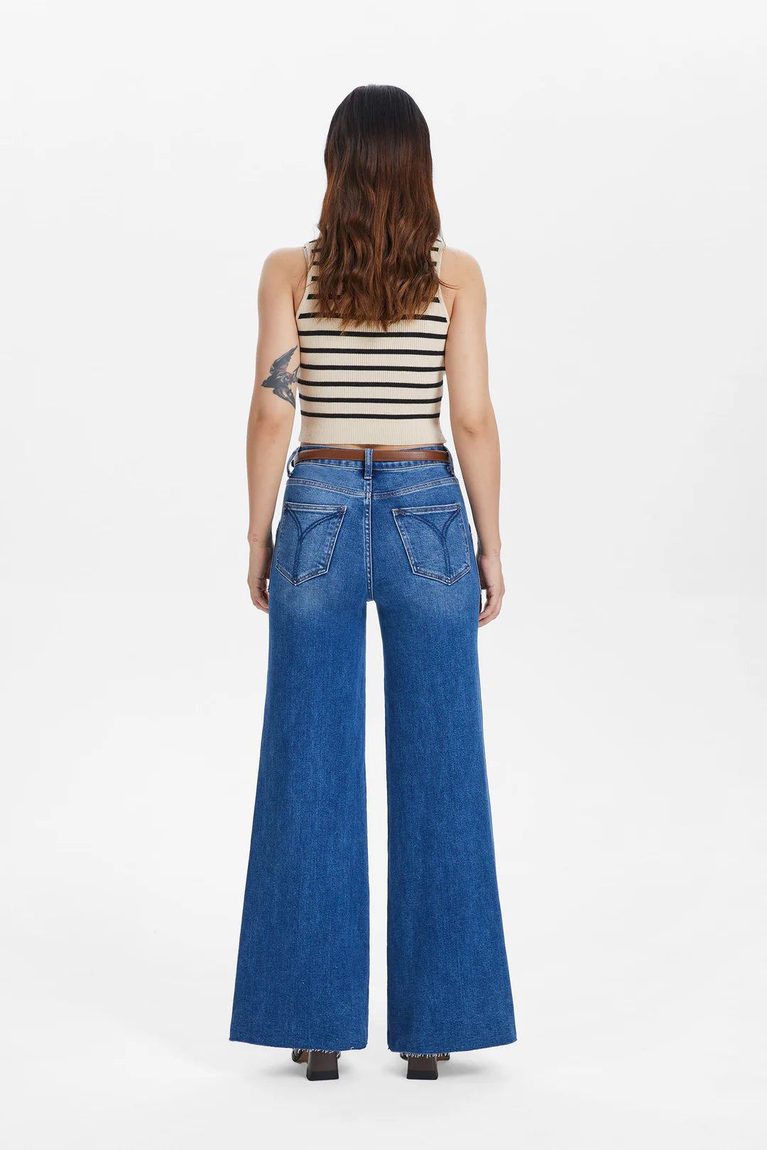 Utility Patch Pocket Wide Leg Jeans - Dark Indigo