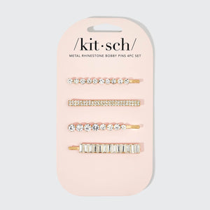 KITSCH - Metal Rhinestone Assorted Bobby Pins 4pc Set - Gold