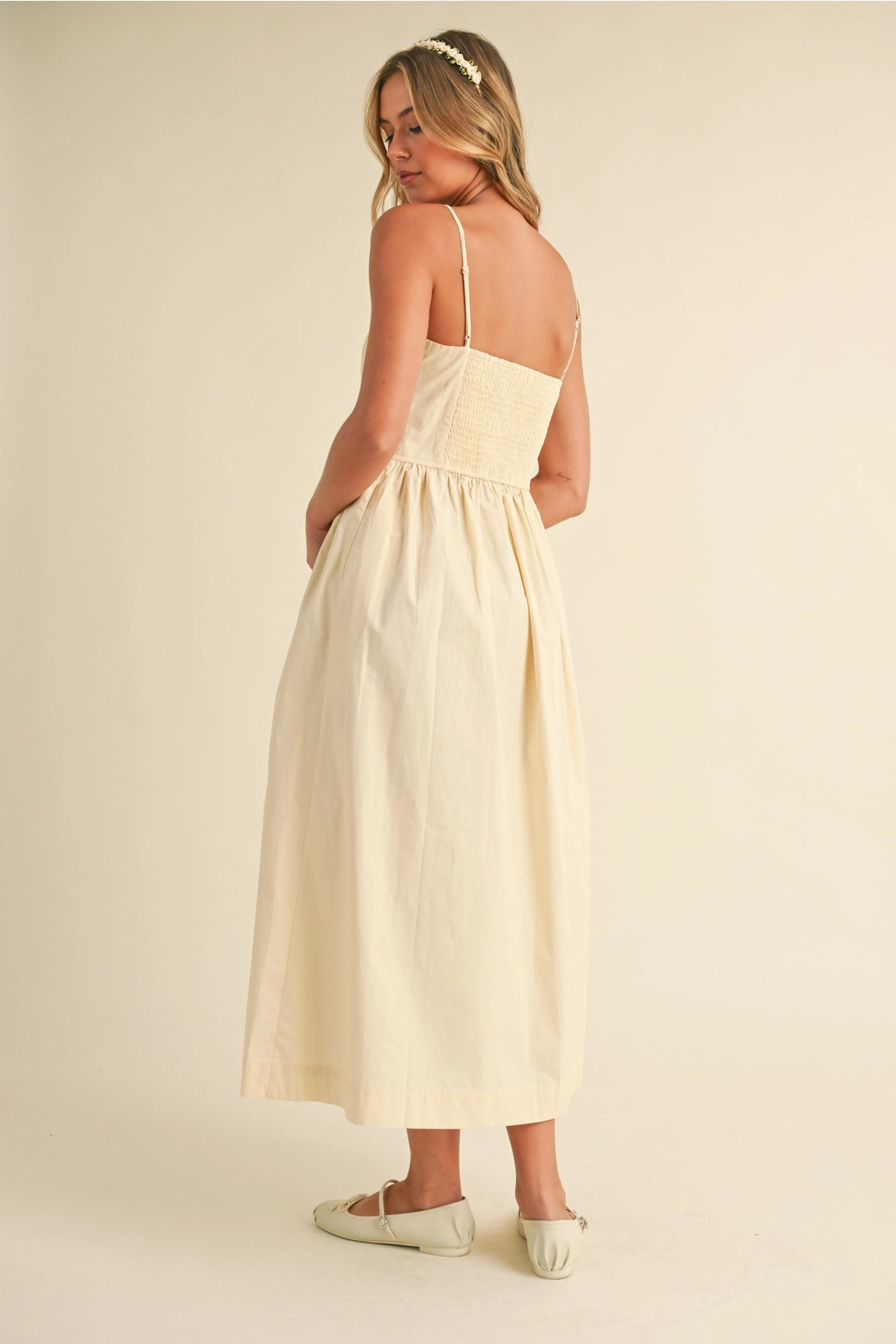 Chloe Bow Midi Dress - Cream