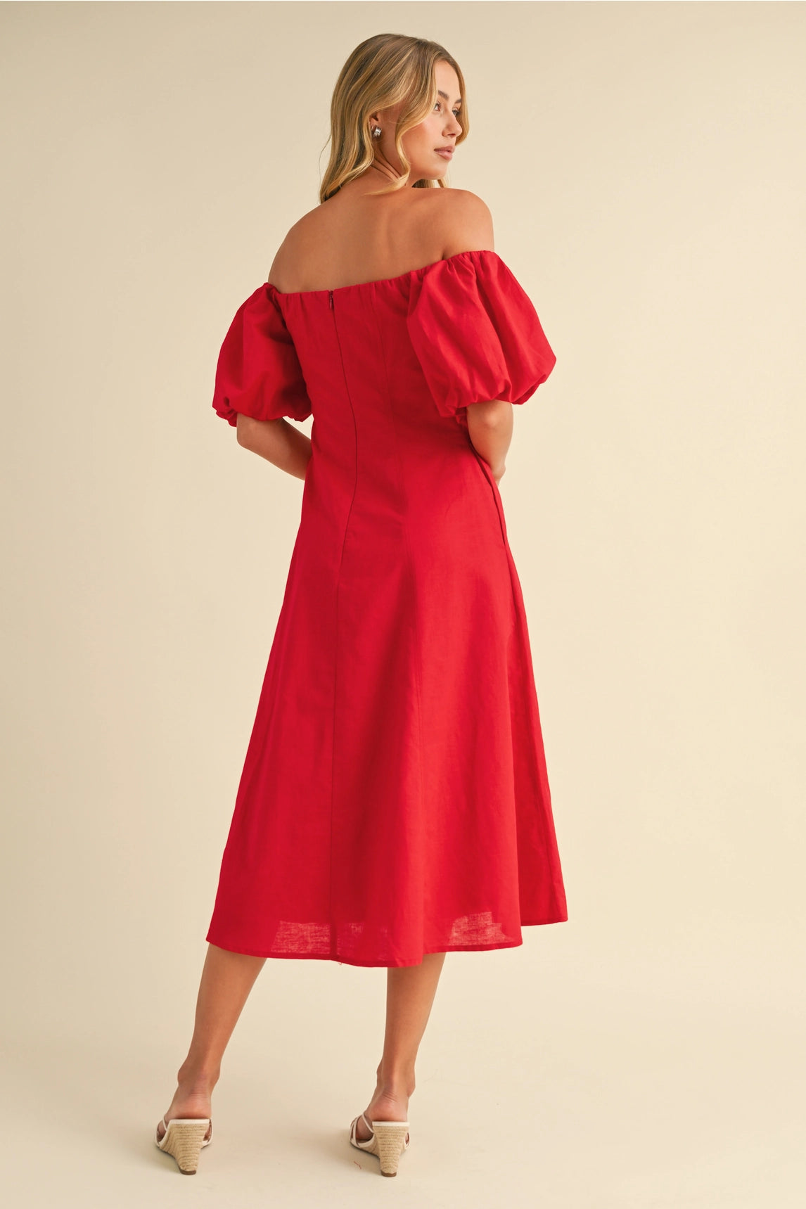 Off Shoulder A-Line Midi Dress