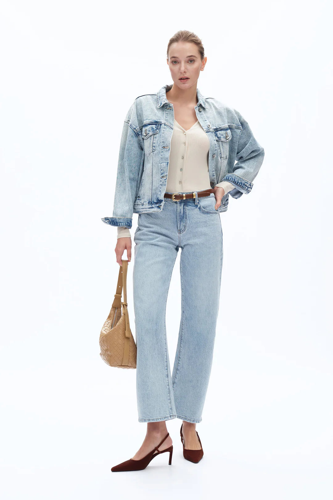 Mid Rise Barrel Leg Jeans - Light Blue