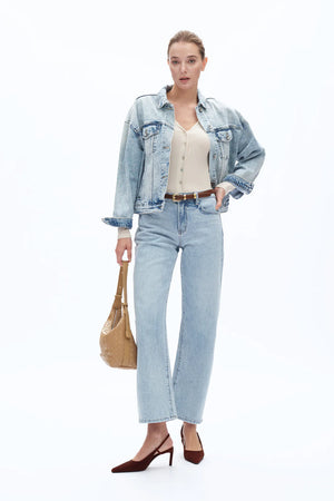 Mid Rise Barrel Leg Jeans - Light Blue