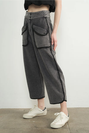 Vintage Washed Barrel Pants - Black