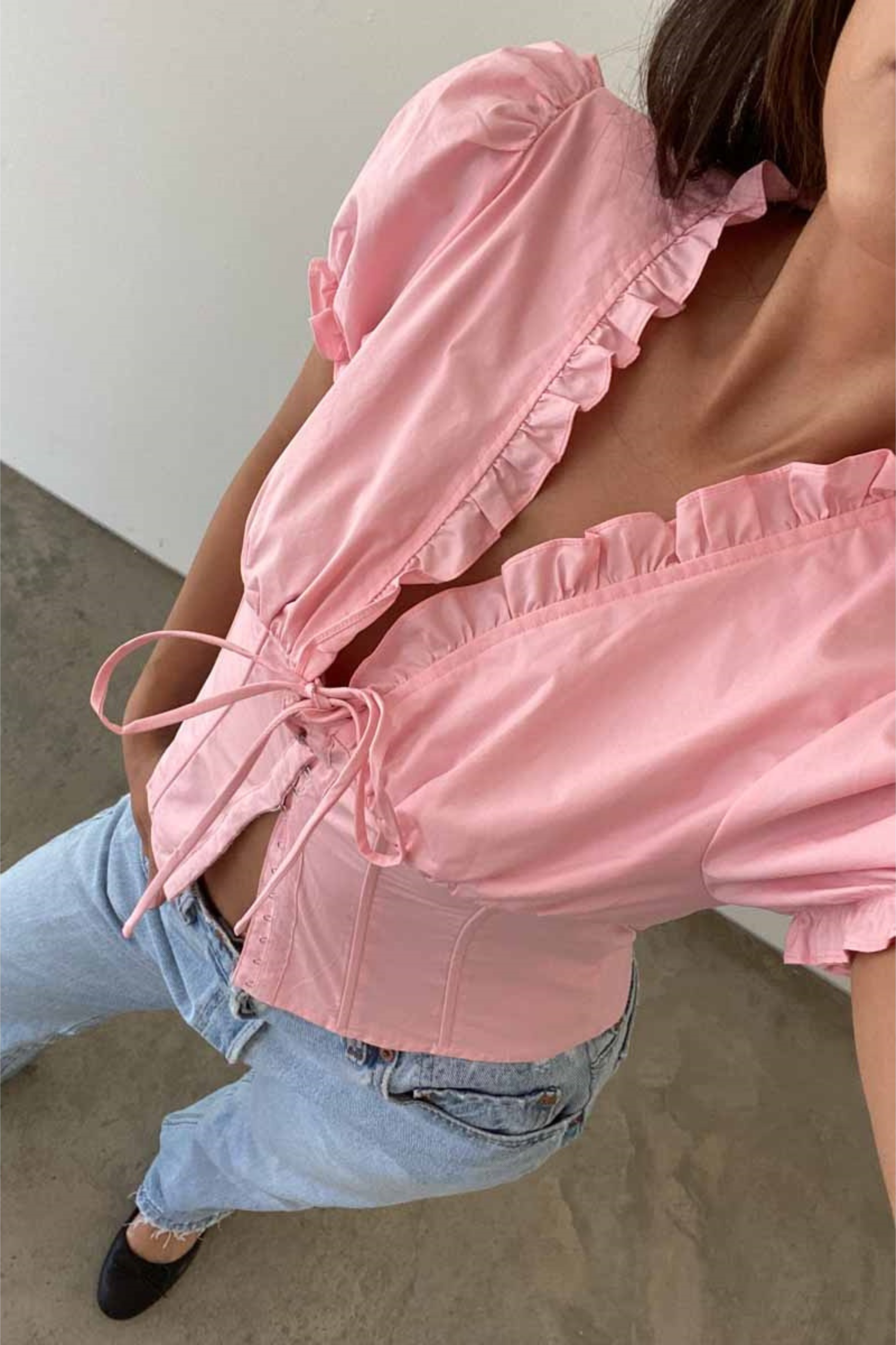 Puff Sleeve Crop Top - Pink