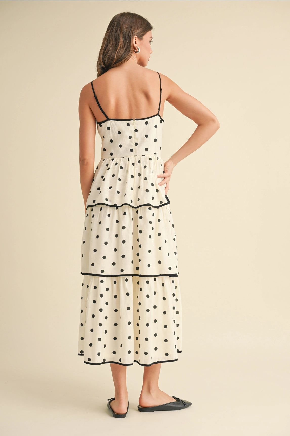 Polkadot Tiered Midi Dress - Ivory