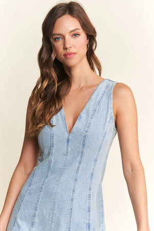 Denim V-Neck Mini Dress