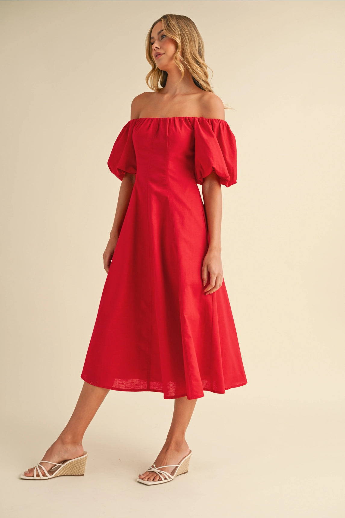 Off Shoulder A-Line Midi Dress