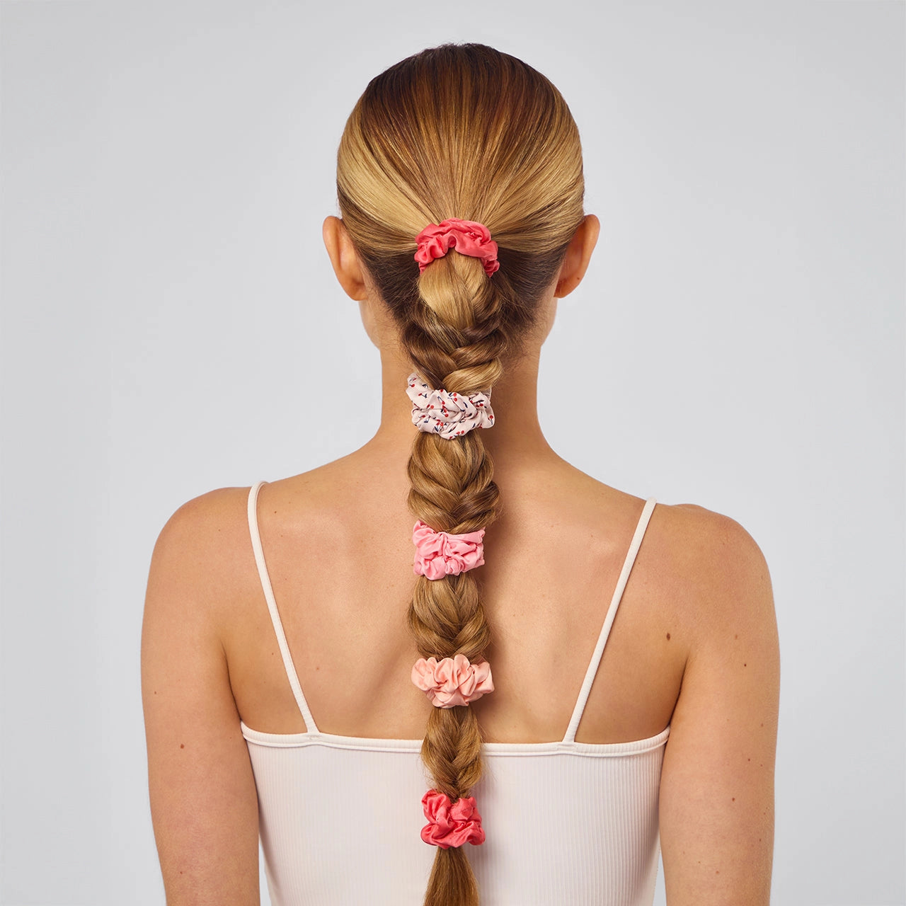 KITSCH Ruched Satin Scrunchies 5pc Set - Cherry