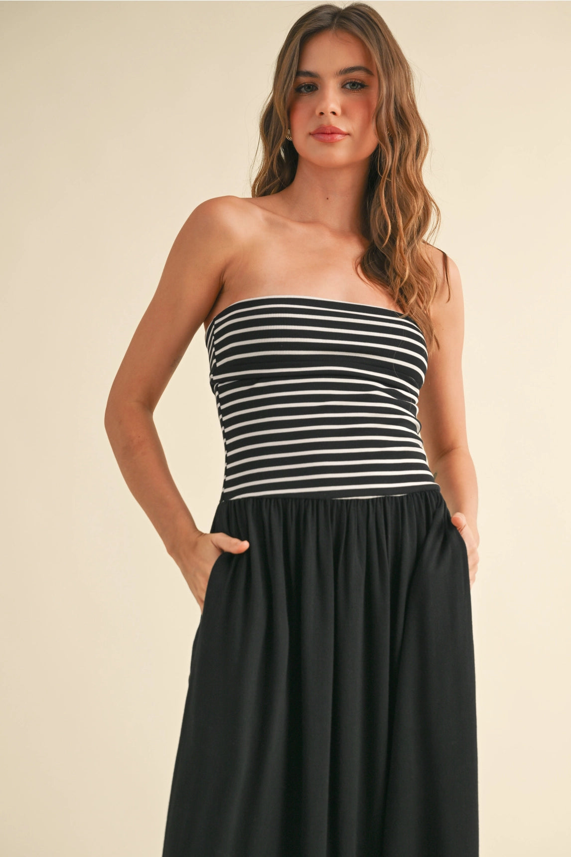 Molly Striped Linen Maxi Dress - Black