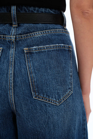 Super High Rise Barrel Denim Jeans - Dark Blue