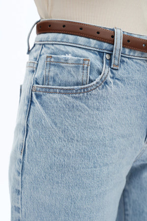 Mid Rise Barrel Leg Jeans - Light Blue