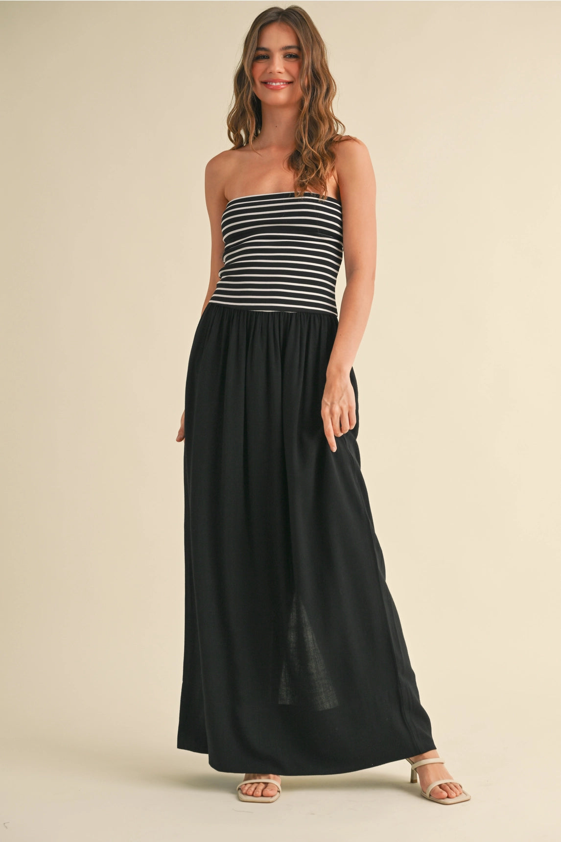 Molly Striped Linen Maxi Dress - Black