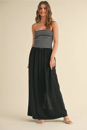 Molly Striped Linen Maxi Dress - Black