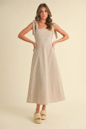 Ava Striped Midi Dress - Beige