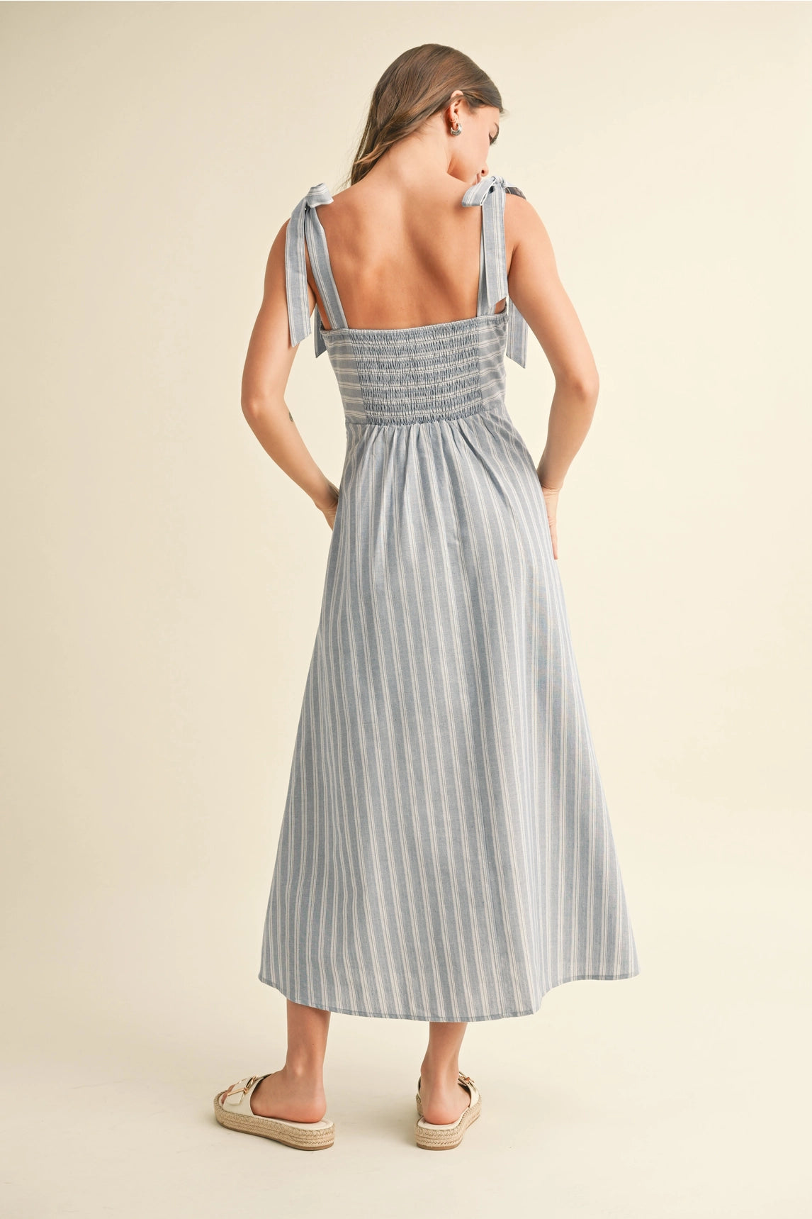 Ava Striped Midi Dress - Light Blue