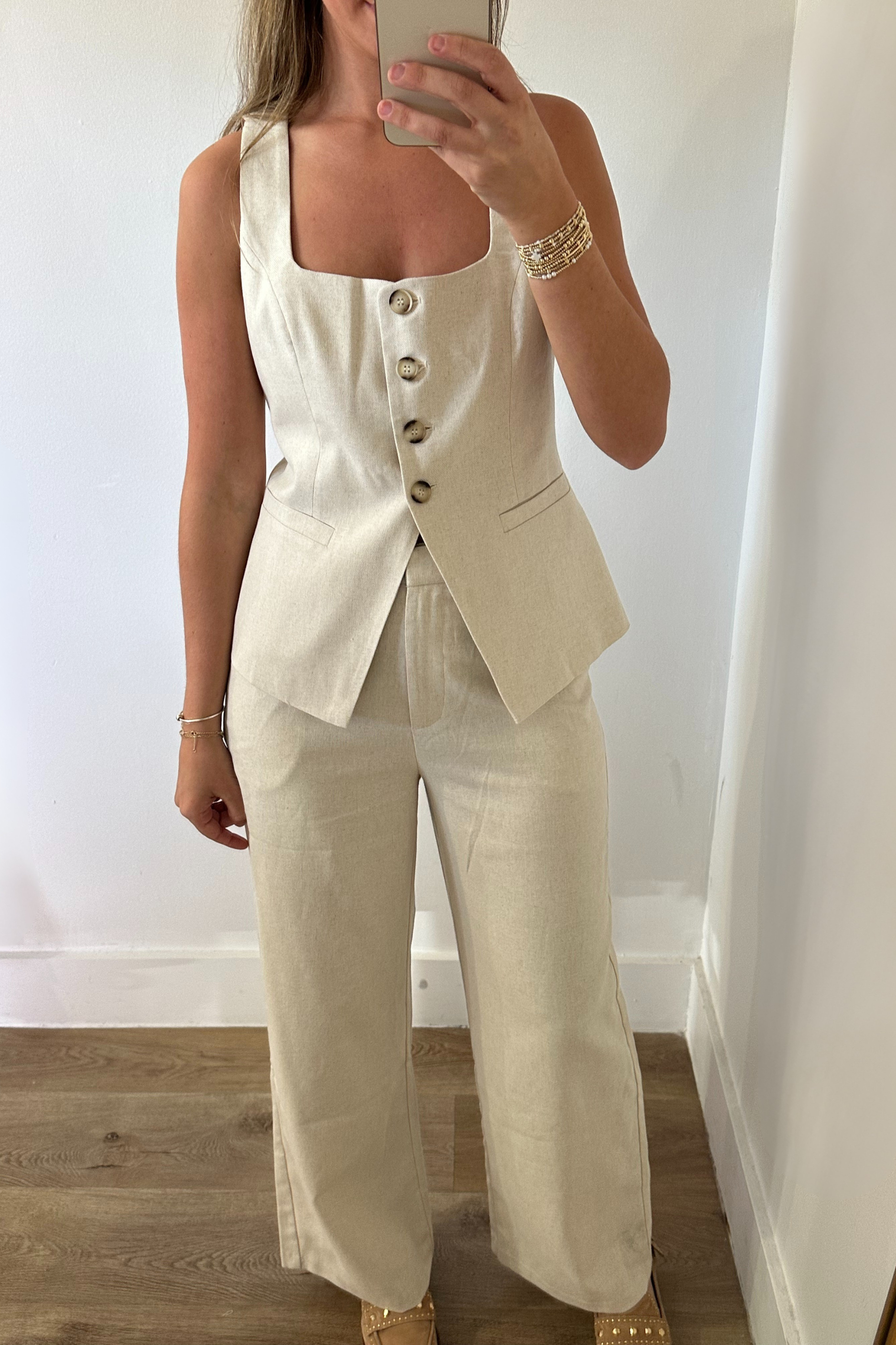 Teagan Linen Vest - Beige