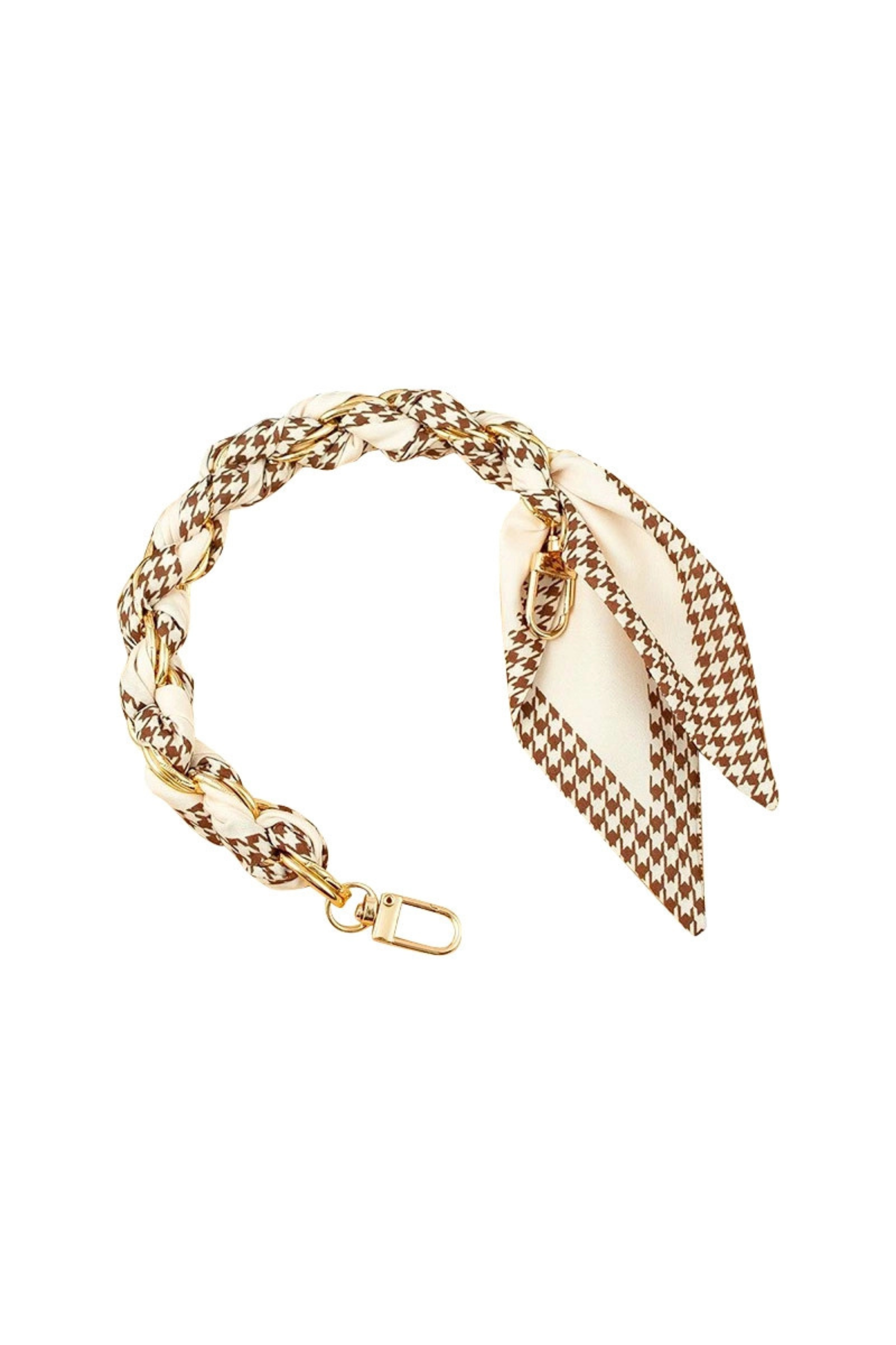 Gold Phone Chain - Brown Houndstooth Scarf