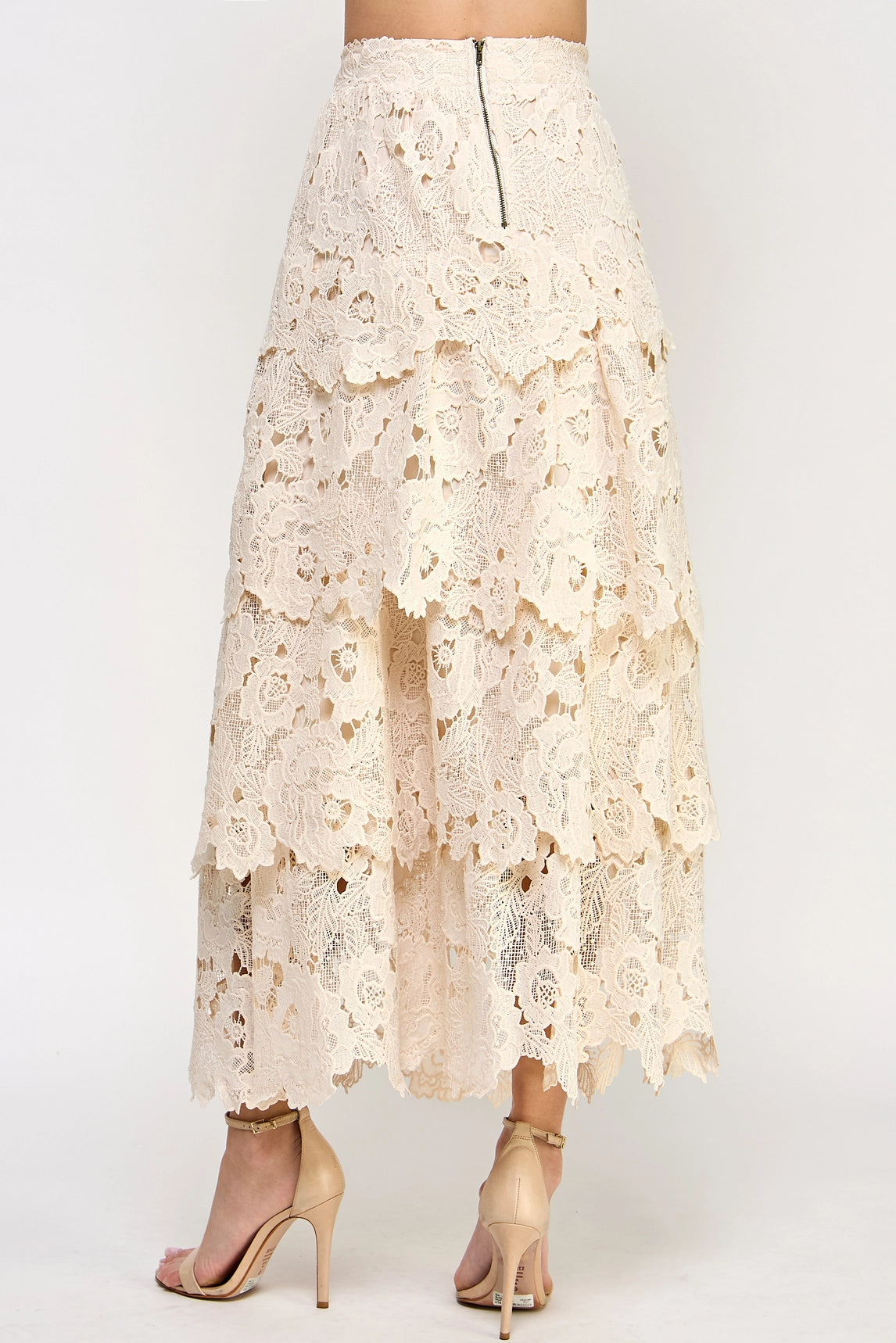 Eyelet Tiered Maxi Skirt - Cream