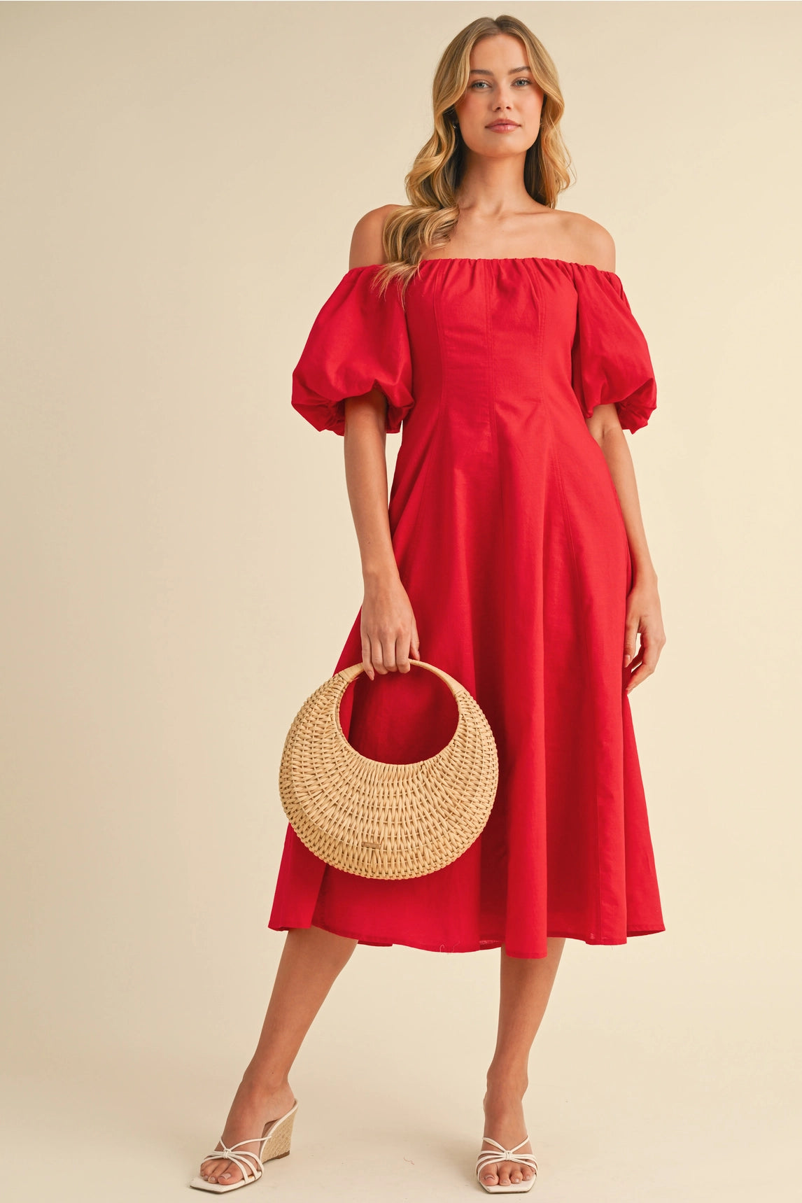 Off Shoulder A-Line Midi Dress