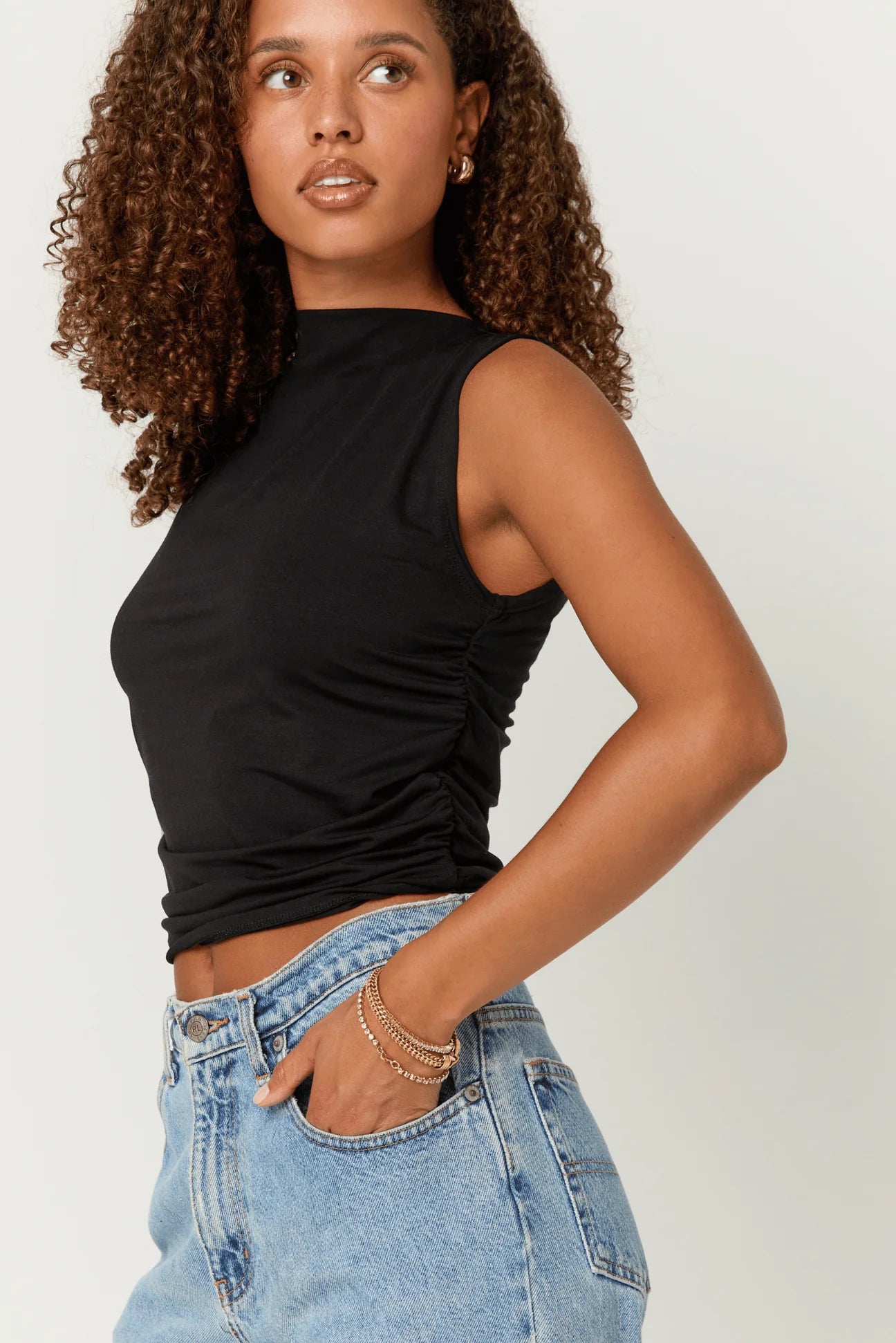 Wyatt Ruched Side Tank - Black