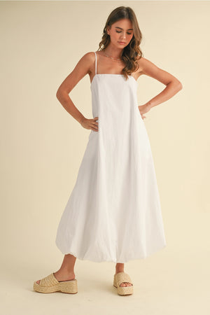 Bubble Hem Midi Dress - White
