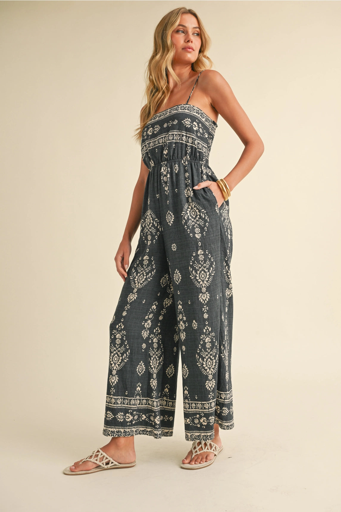 Camille Printed Smocked Jumpsuit