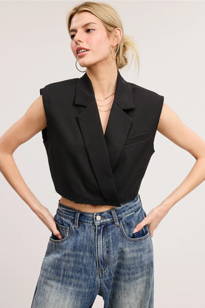 V-Neck Cropped Vest - Black