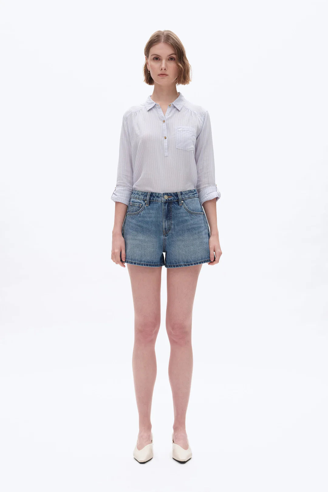 Mid Rise Denim Shorts - Medium Blue