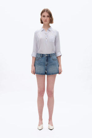 Mid Rise Denim Shorts - Medium Blue