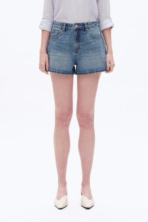 Mid Rise Denim Shorts - Medium Blue