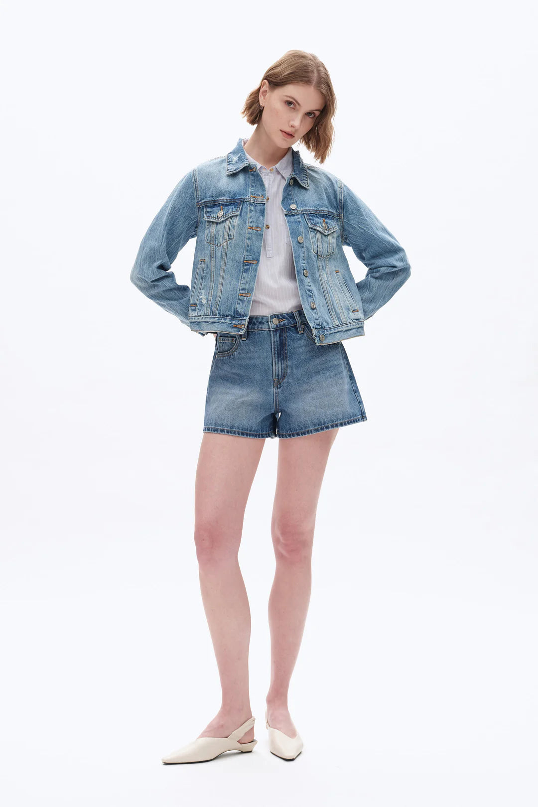 Mid Rise Denim Shorts - Medium Blue