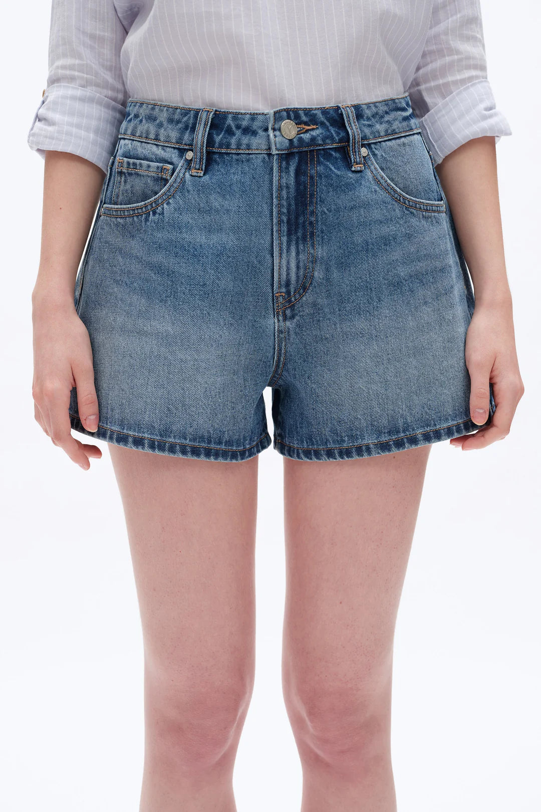Mid Rise Denim Shorts - Medium Blue