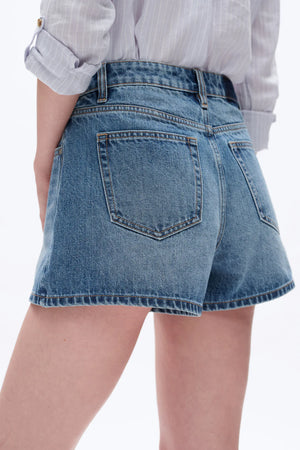 Mid Rise Denim Shorts - Medium Blue