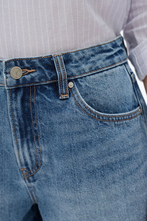 Mid Rise Denim Shorts - Medium Blue