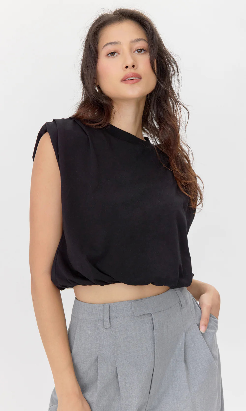 Alisa Jersey Bubble Top - Black