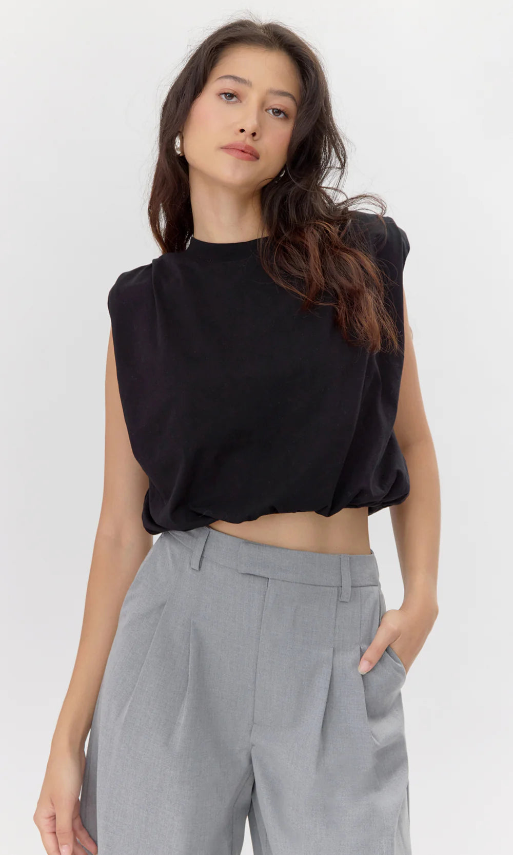 Alisa Jersey Bubble Top - Black