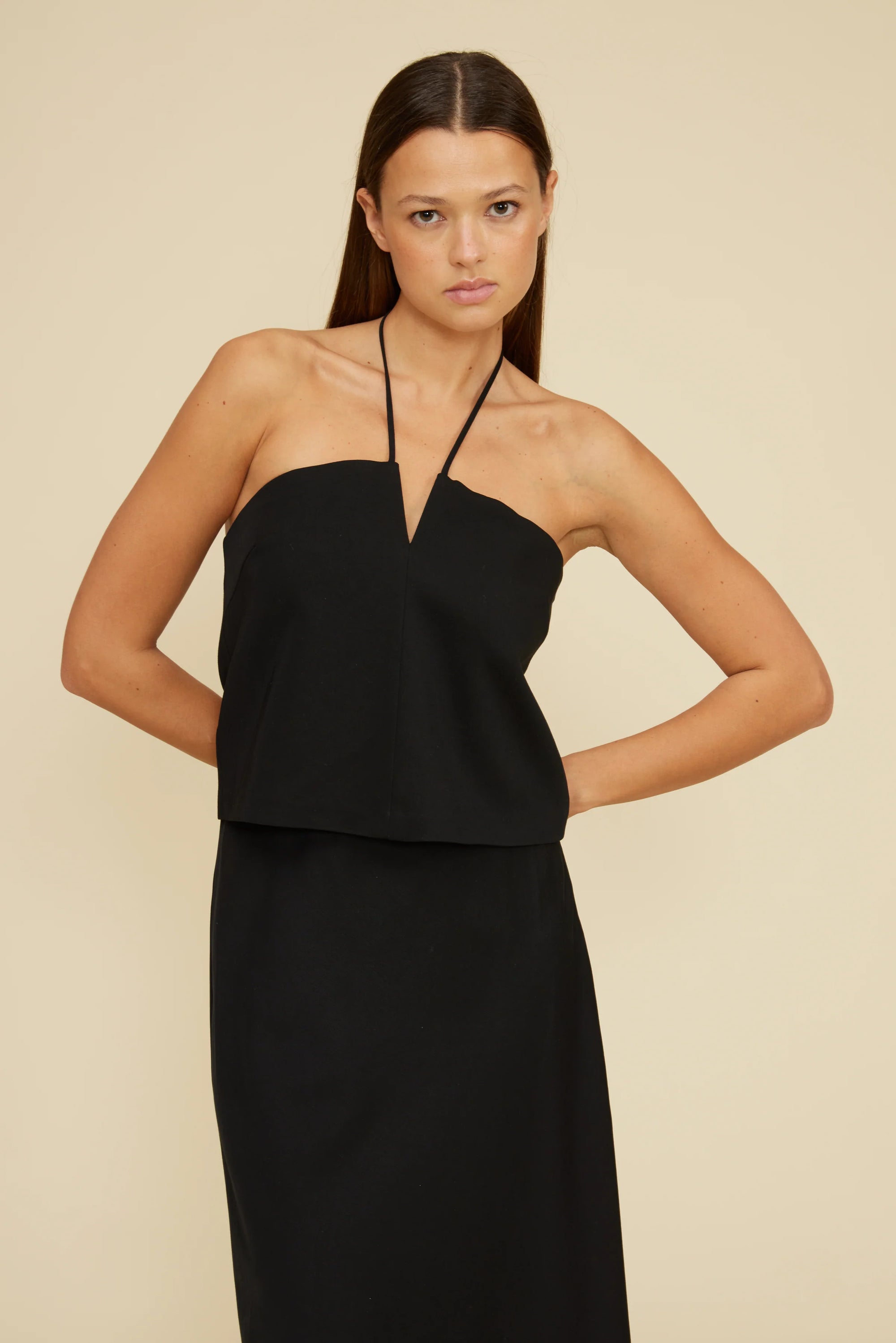 Tatum V-Neck Halter Top - Black
