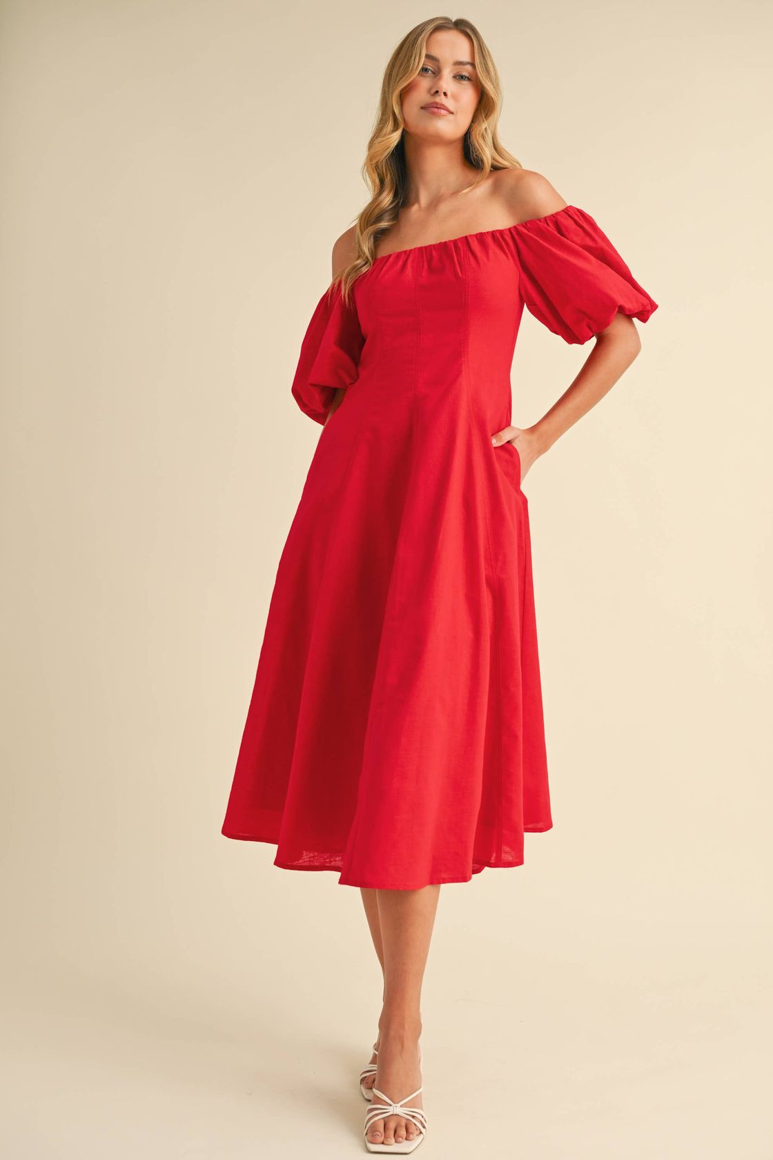 Off Shoulder A-Line Midi Dress