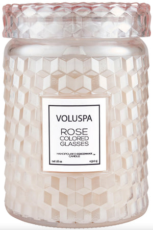 Voluspa Large Glass Jar Candle - 18 oz - ROSE COLORED GLASSES